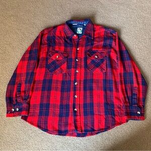 Vintage Appalachian Trail Insulated Flannel Shirt Men's Size L Red & Black Plaid